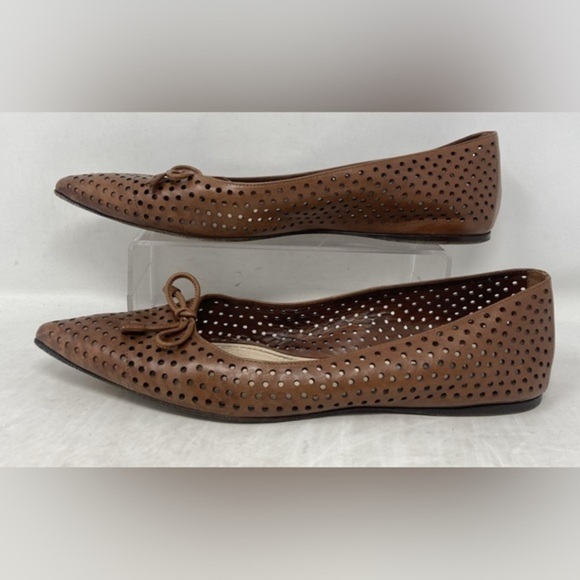 AUTH LUXURY PRADA FLATS SHOES 1F832‎ BROWN LEATHER US 8.5 EU 40 - Picture 2 of 10